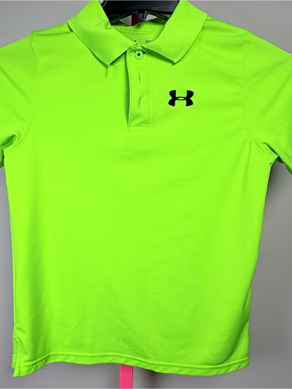 Under Armour Neon Lime Short Sleeve Polo with Black Logo - Kids